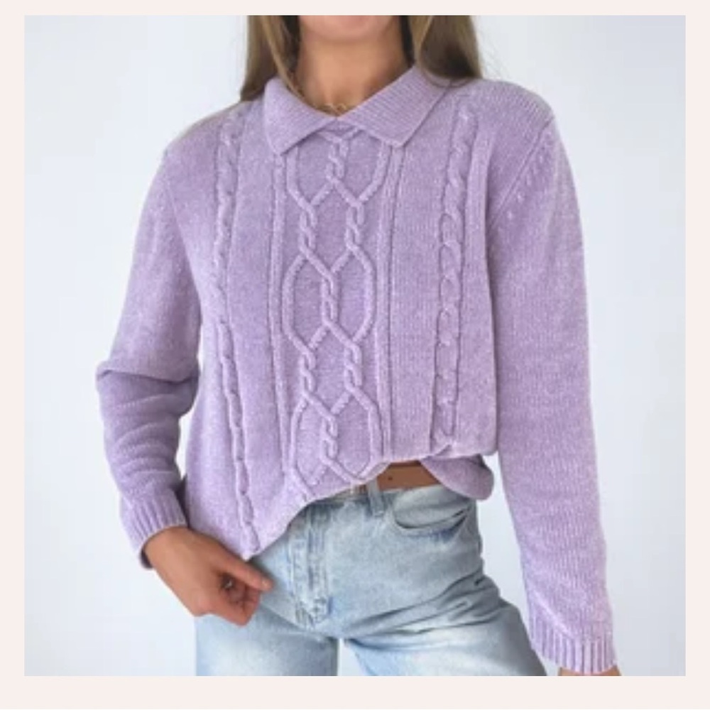 Vintage 90s Lavender Chenille Polo Sweater